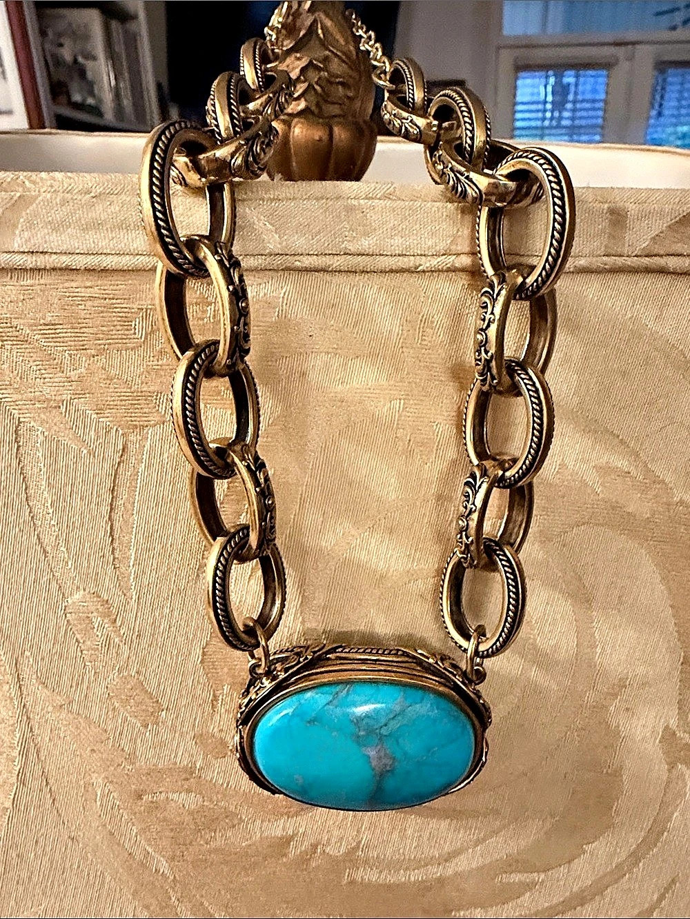 Studio Barse Turquoise Pendant Necklace in Blue & Gold